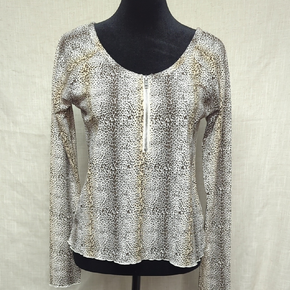 NWT Chaser Leopard Print Quarter Zip Long Sleeve Top  SZ Small